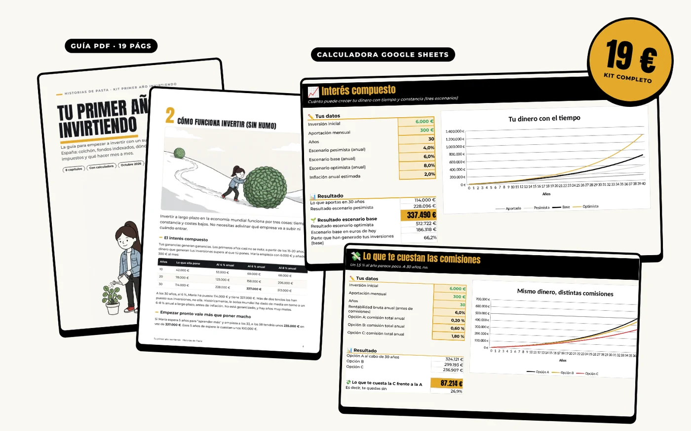 La guía en PDF y la calculadora en Google Sheets del kit Tu primer año invirtiendo